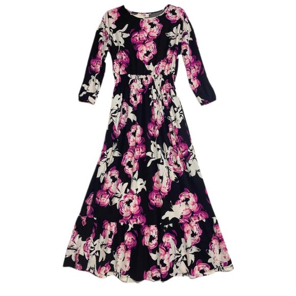 NEW NWT Tags LuLaRoe Evelyn Smocked Waist Maxi Dress Long Sleeve Black Floral - Picture 1 of 14